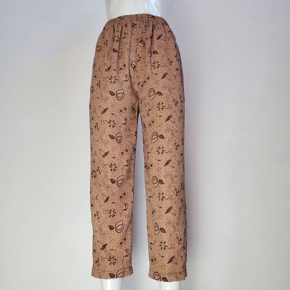 Vintage 80s Chang Sheng Brown Floral Trousers